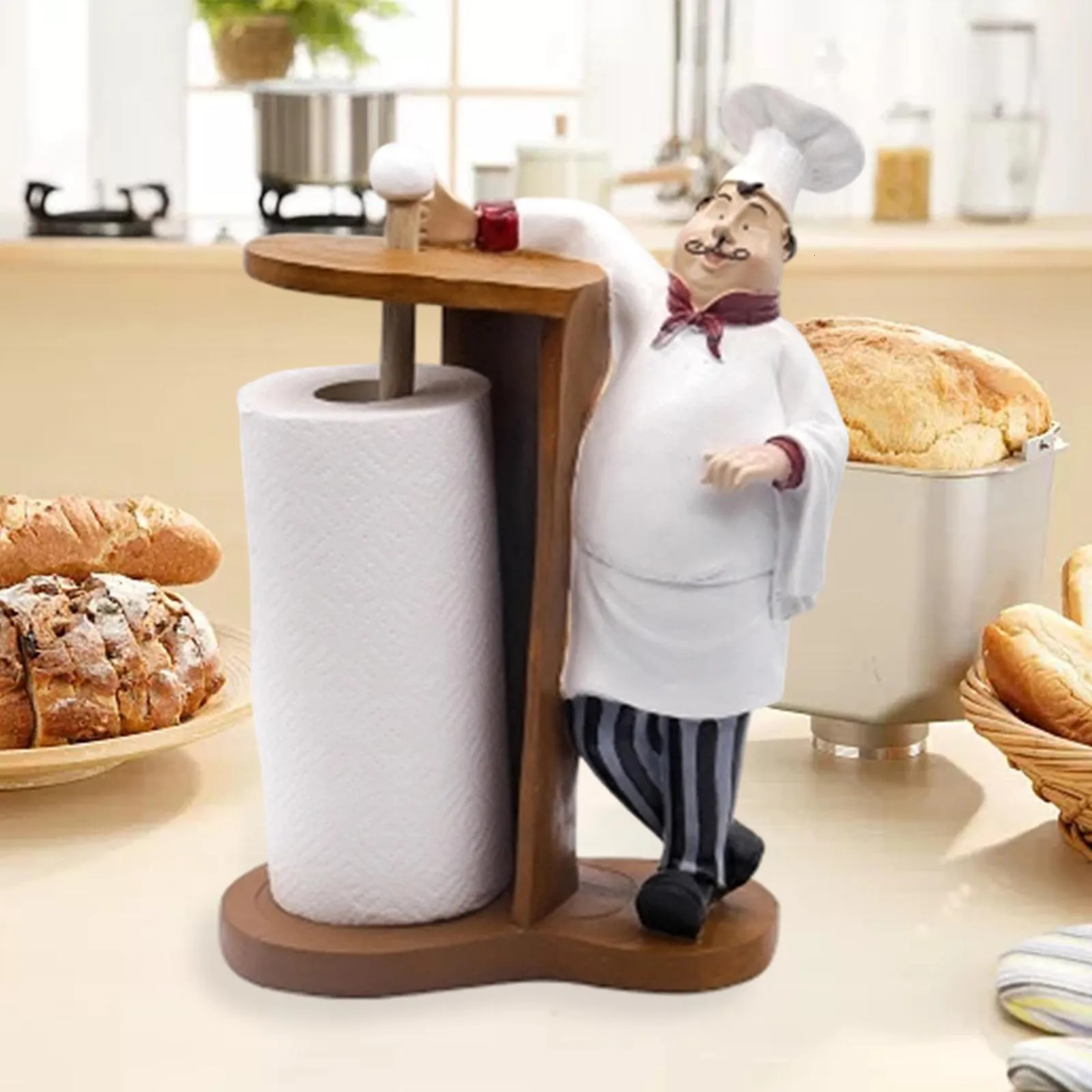 Toilet Paper Holders Resin Chef Paper Towel Holder Figurines Creative Home Cake Shop Restaurant Crafts Decoration Ornament 221205