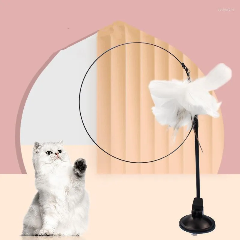 Toys de gato Simulação Bird Interactive Toy Funny Feather Stick With Bell Suction Cup Base Teaser Wand para Kitten Supplies