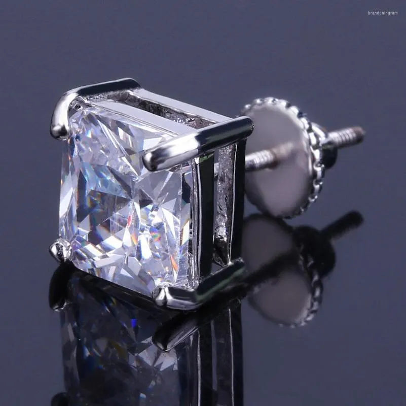 Stud Earrings 1 Pair 8MM Fashion Simple Zircon Earring Exaggerated Square Hip Hop Ear Jewelry For Men Women