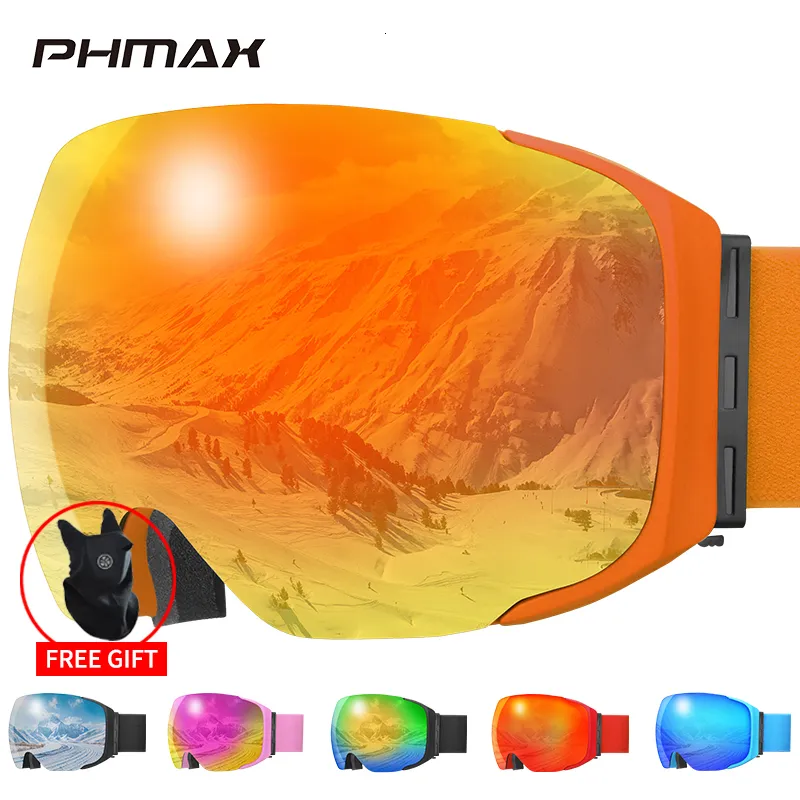 Ski Goggles PHMAX Magnetic Winter Anti-Fog Snowboard Double-Layers UV400 Protection Snowmobile Outdoor ing Glasses 221203