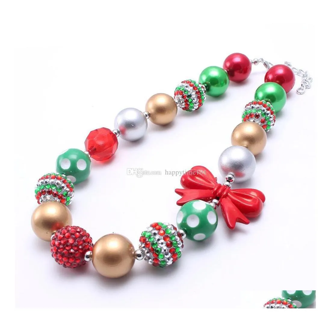 Collane con perline Design Natale Baby Kid Collana robusta Regalo Fiocco rosso Bubblegume Gioielli con perline Per ragazza Collane con consegna a goccia Pend Dhuzh