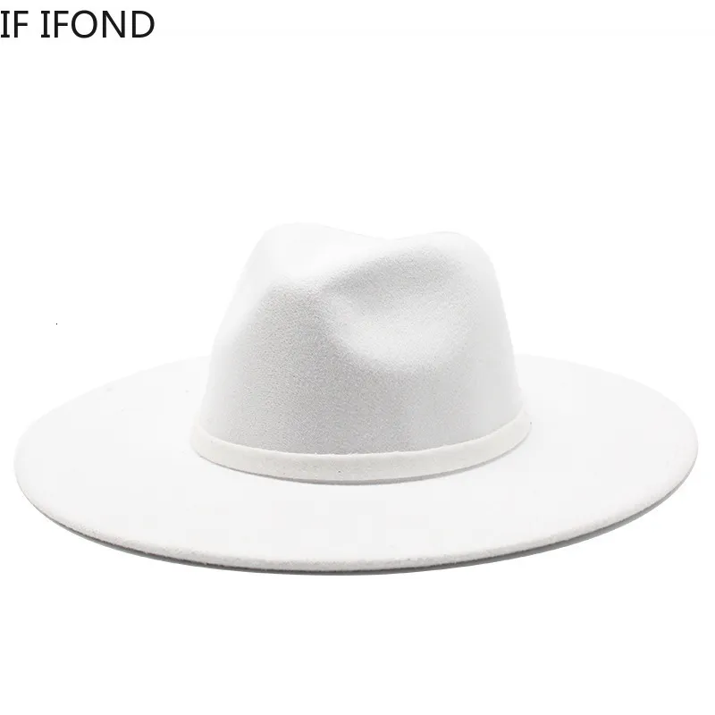 Wide Brim Hats Bucket 9.5CM Women Men Big Imitation Wool Fedora Hat British Style Winter Gentleman Elegant Lady Jazz Church 221205