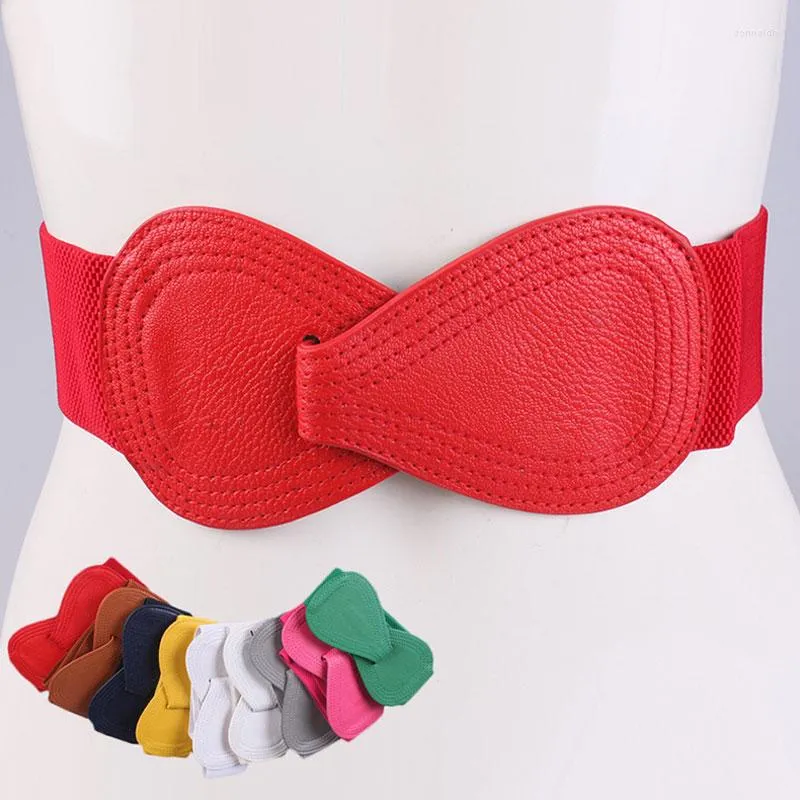 Belts Women Vintage Waist Belt Lady Bow Waistbands Fashion Red Elastic Waistband Solid Black White Wide Faux Leather Corset