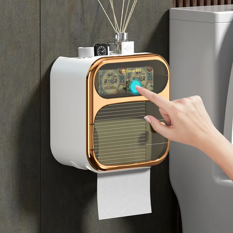 Toilettenpapierhalter, leichte Luxus-Badezimmer-Taschentuchbox, Wandmontage, wasserdicht, nicht gestanzt, Rollenregal 221205