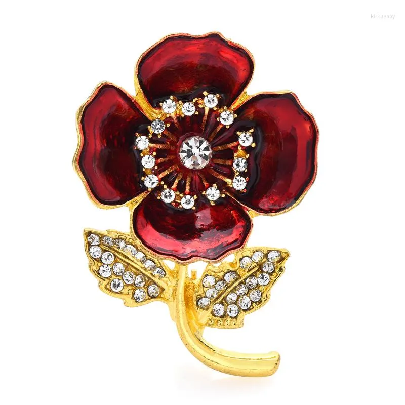 Broches Wulibaby rouge émail fleur pour femmes classique strass décontracté fête broche broche cadeaux