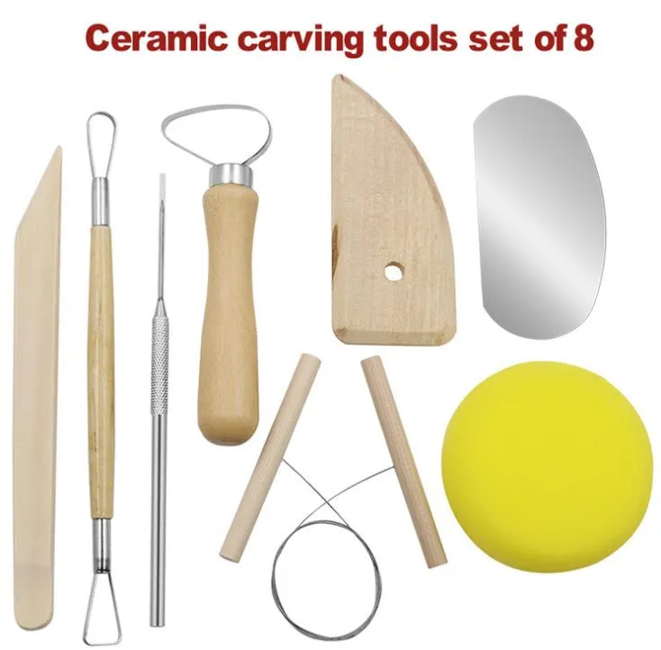 8st/set Återanvändbar DIY Pottery Tool Kit Hem Handarbete Clay Sculpture Ceramics Gjutning Ritningsverktyg SN427