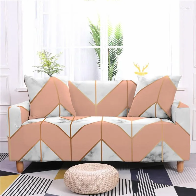 Chair Covers Striped Color Block Stitching Marble Pattern Printing Simple Elastic Sofa Cover 1-4 Seat Couch For Living Room