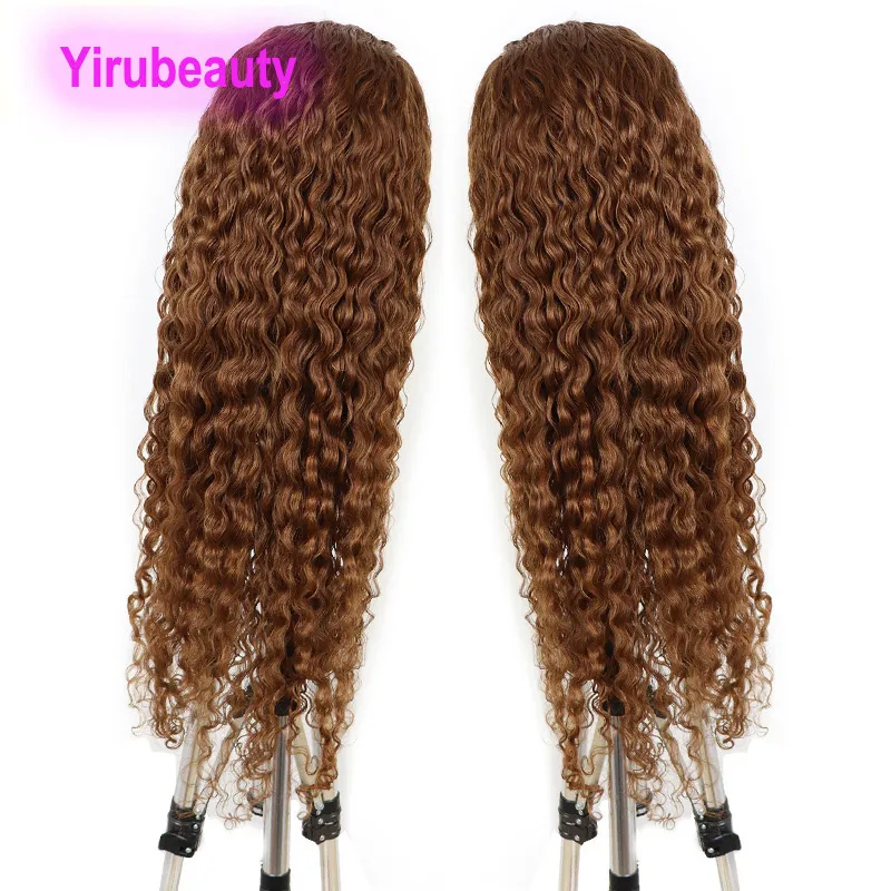 Brazilian Human Hair 13X4 Lace Front Wig 8# Color Peruvian Indian Raw Virgin Hair 150-210% Density Water Wave Curly