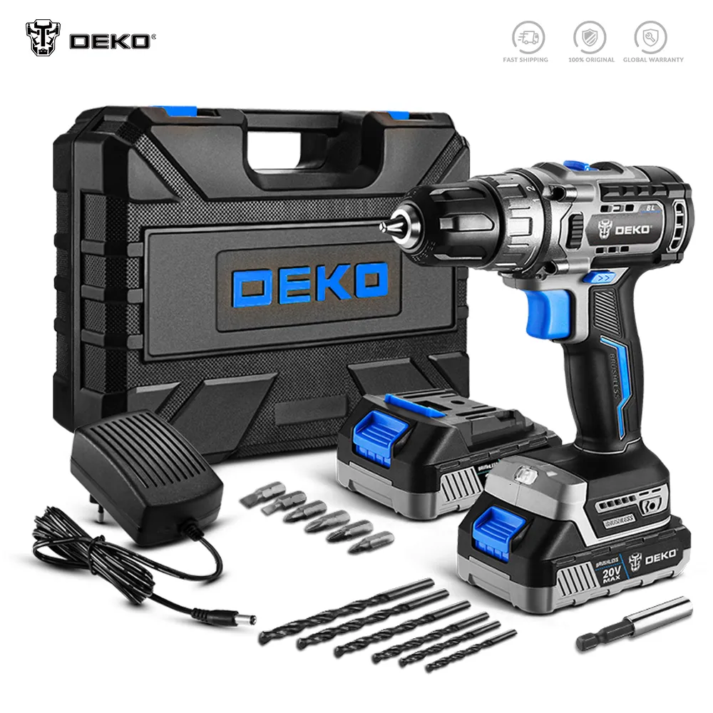 Electric Drill 20V Max Brushless 42nm Cordless ER Driver Screwdriver Liion Batterisätt med 221202