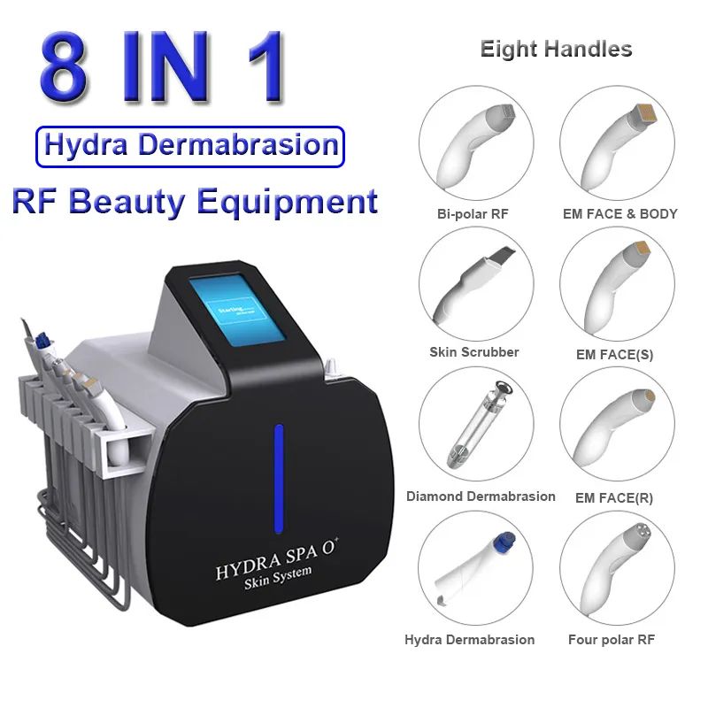 Machine d'élimination des cicatrices de nettoyage des pores par Microdermabrasion hydraulique 8 en 1 RF équipement d'élimination des rides de resserrement de la peau