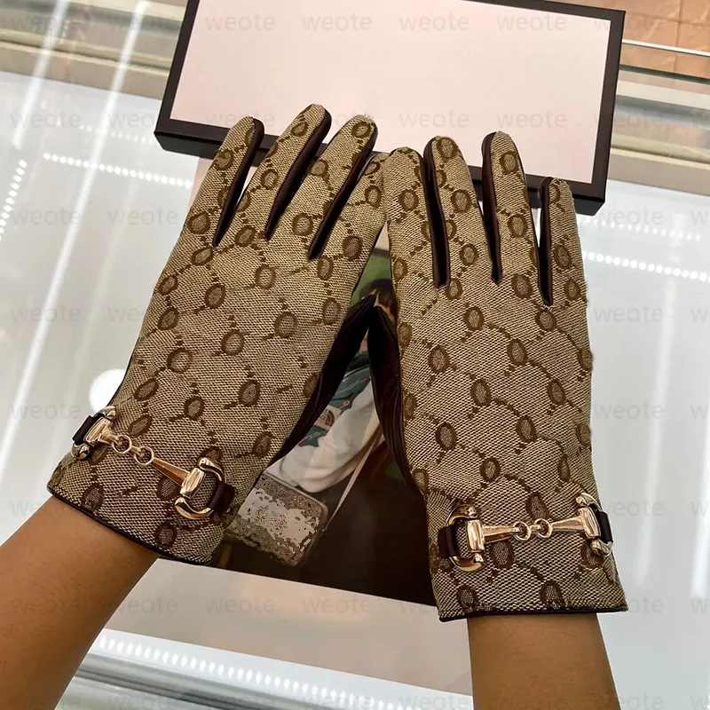 Women Designer Mitten Sheep Skin Gloves with Box Winter Big Genuine Leather Brands Five Fingers Glove Warm Cashmere Inside Touch Screen 2212053XQ-5
