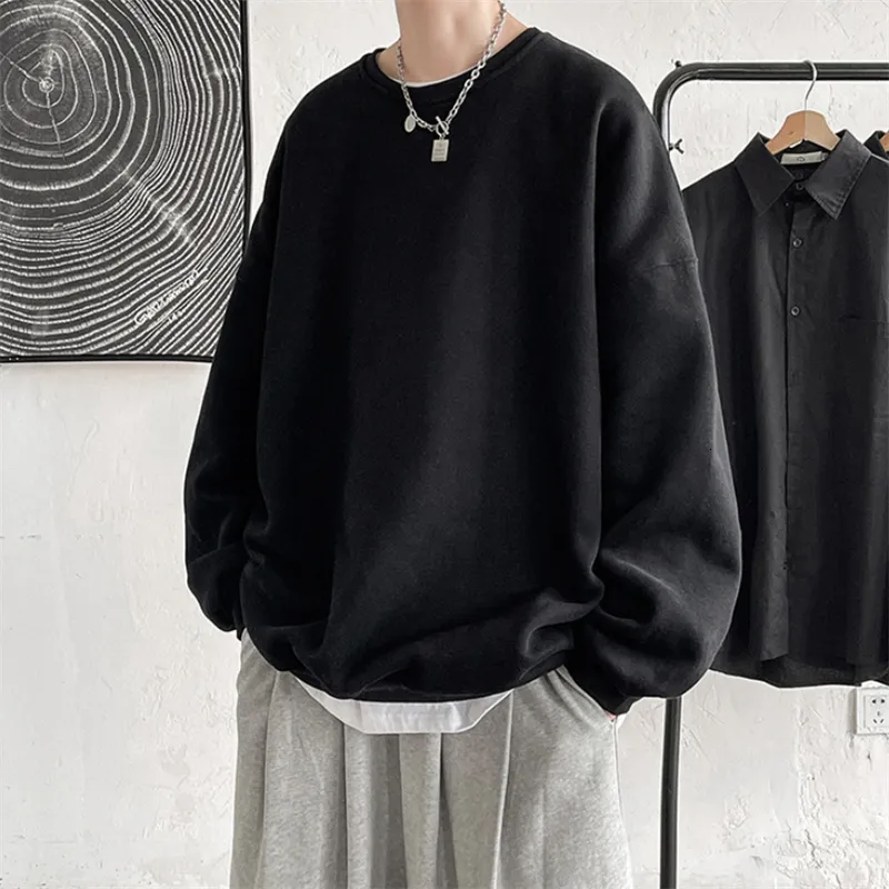 Felpe con cappuccio da uomo Felpe da uomo Harajuku coreano Hip Hop tinta unita basic O collo pullover oversize moda autunno casual magliette a maniche lunghe 221205