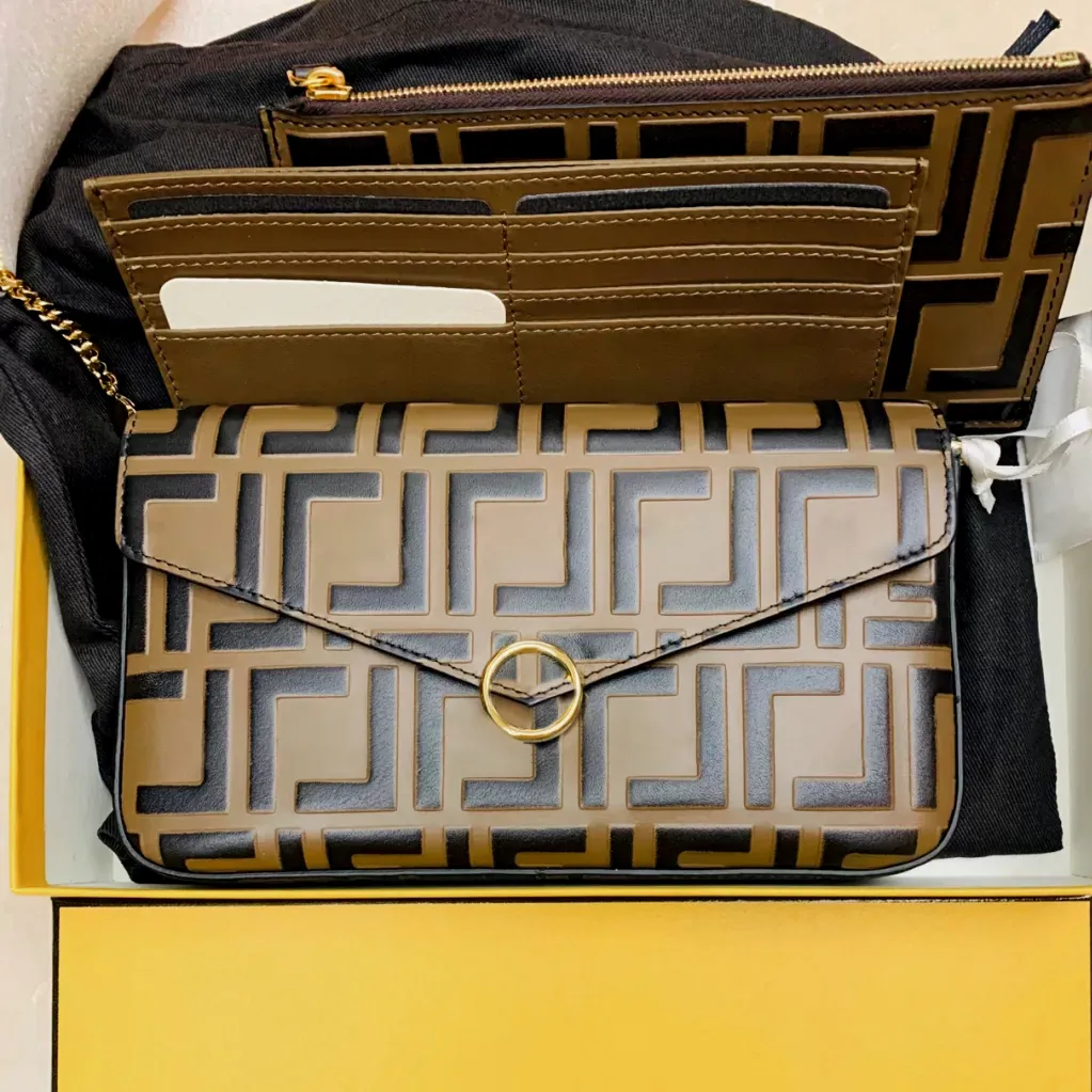 conjunto de 3 peças de marca, bolsa feminina de luxo, bolsa de ombro, corrente fashion, bolsa bolsa crossbody POCHETTE bolsas FeLICIE carteira carteira pochette vaidade bolsas envelope noite