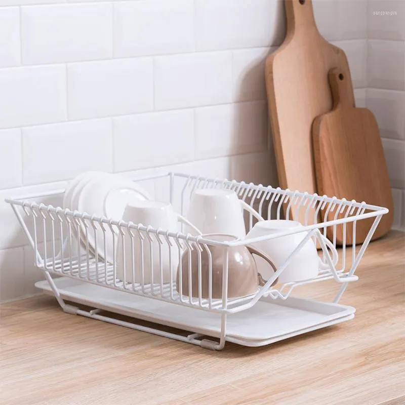 Kitchen Storage 1-Tier Dish Drying Rack With Drainboard Drainer Light Duty Countertop Utensil Organizer For Home Black White