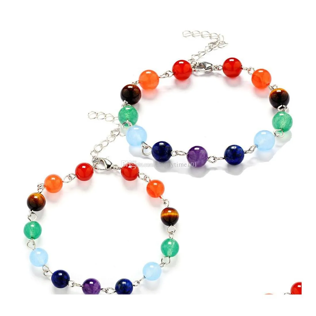 Braccialetti di fascino Braccialetti di pietra naturale 8Mm 7 Reiki Chakra Healing Nce Beads Braccialetto di corda intrecciata per le donne Stretch Yoga Jewelry Dr Dhgf3