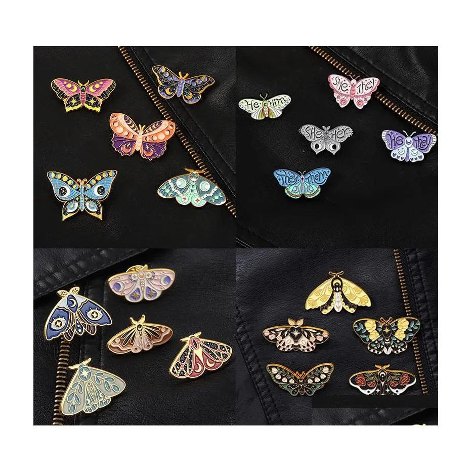 Pins Brooches Butterfly Enamel Pin Cartoon Witch Animals Brooch Badges Insect Punk Lapel Clothes Women Kids Jewelry Backpack Gift F Dh1Xi