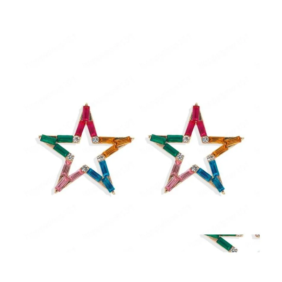 Stud Rainbow Rhinestone Star Charms Big Stud Earring for Women Fashion Jewelry Collection Earrings Accessories Drop Delivery DHBGR