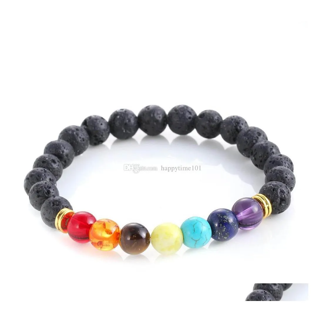 Braccialetti Chakra di alta qualità con perline Donna 8Mm Nero Pietra lavica Turchese Perline Charms Buddha Bangle Per uomo S Fashion Craft J Dh9Jx