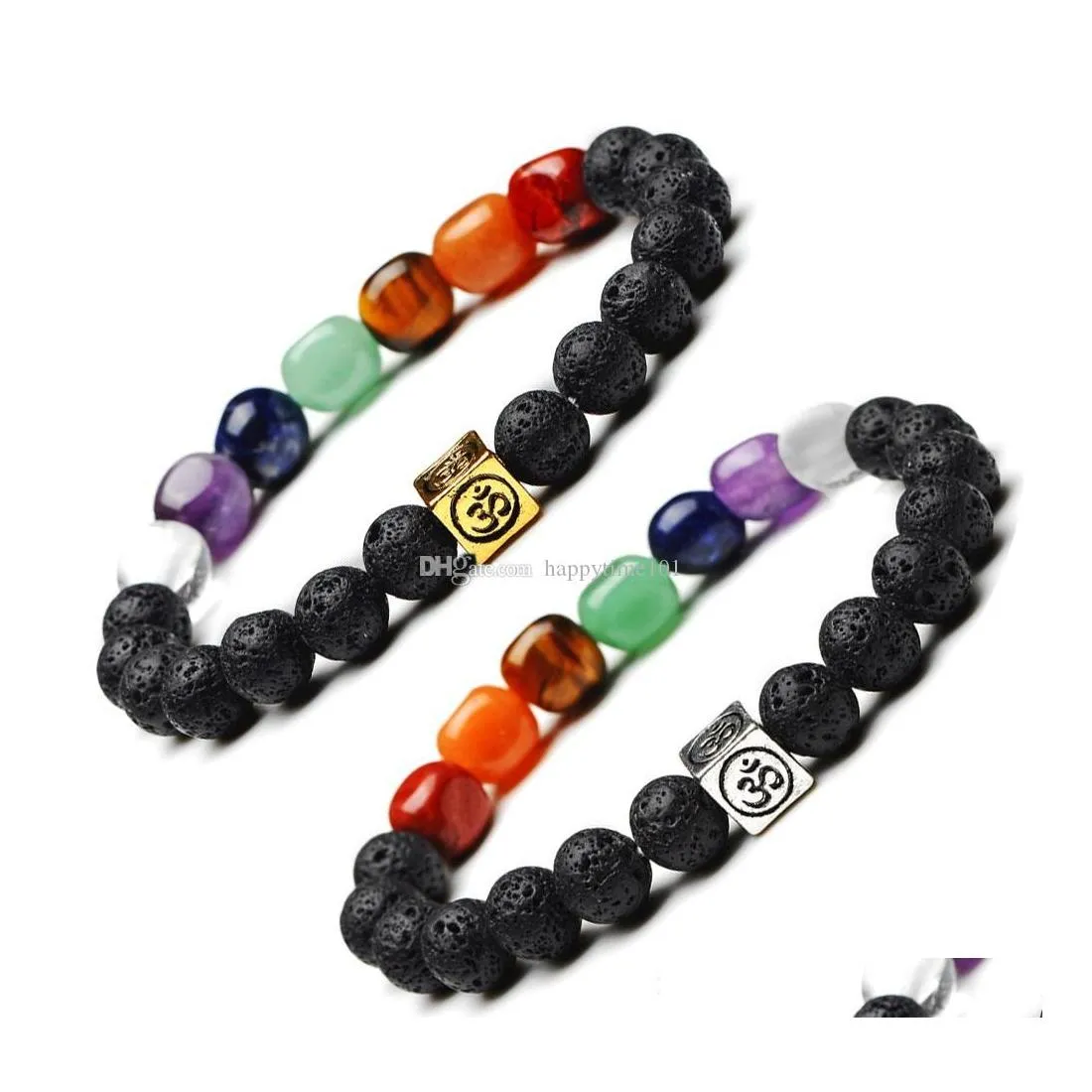 Charm Armbänder Mode Natürliche Schwarze Lava Stein Armband 7 Chakra Aromatherapie Ätherisches Öl Diffusor Für Frauen Männer Drop Lieferung J DHSBU