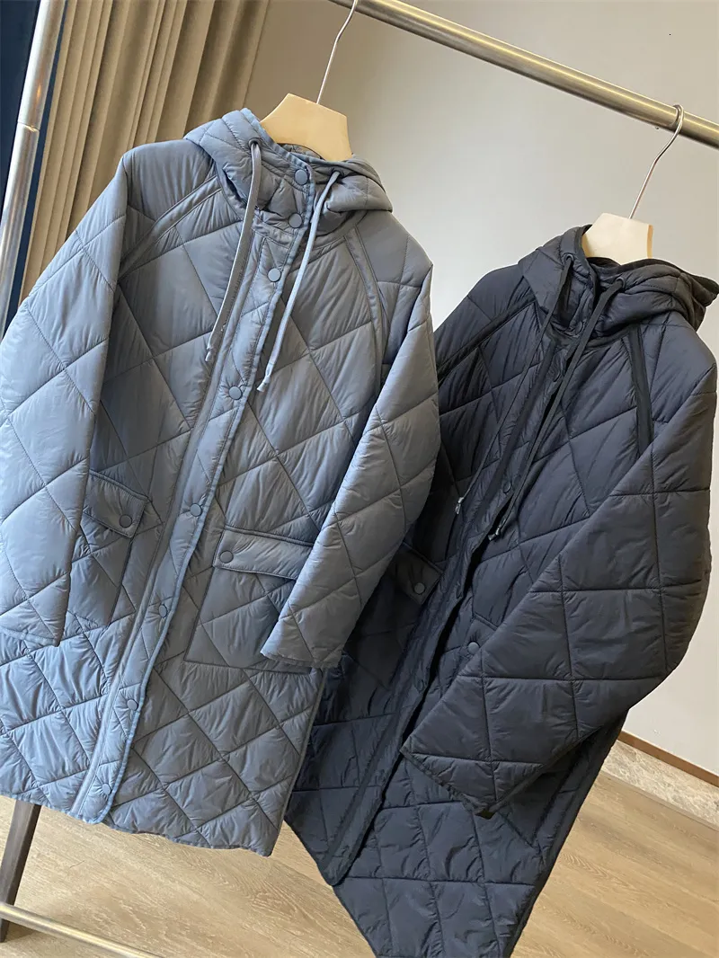 Kvinnor Down Parkas Zvri 2023 Vinterkvinnor L￥ngbl￥ l￥ngsleeve L￶st huva f￶rtjockad bomullskl￤der Kvinnlig midijacka varm kappa Mujer 49 221205