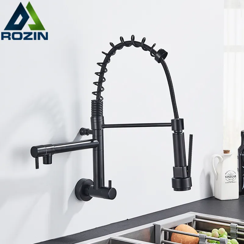 Kitchen Faucets Rozin Matte Black Pull Down Faucet Single Cold Water Dual Spouts Tap 4 Colors Wall Mounted ABS Nozzle Crane 221203