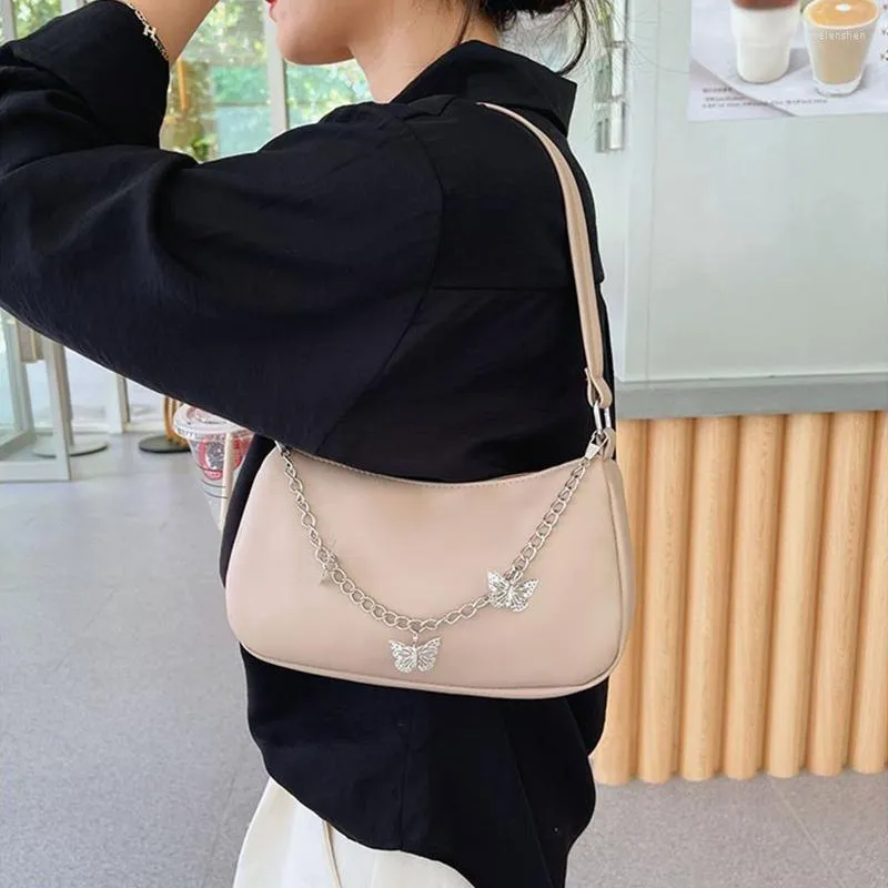 Evening Bags Chic Women Butterfly Chain Shoulder Bag PU Leather All-matching Underarm Female Casual Solid Color Shopping Dating Handbag