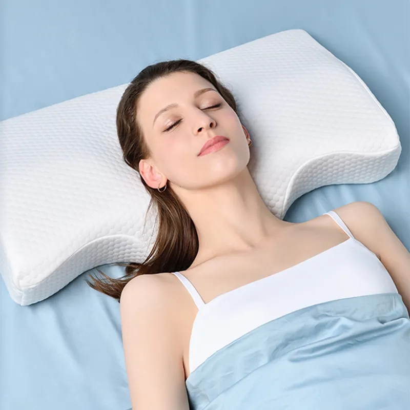 Pillow Bamboo Fibe Orthopedic Memory Foam for Neck Pain Sleeping Slow Rebound Soft Butterfly Shaped Relax Cervical For Adult 221205