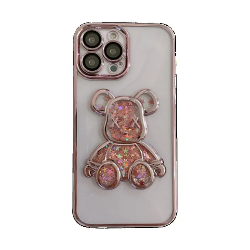 Luxury Glitter Bear Quicksand Rhinestone Cases Apple Cell Phone Case Girls Protective Back Clear Transparent TPU Covers f￶r iPhone14 13 12 Pro Max 11 XS Candy Color