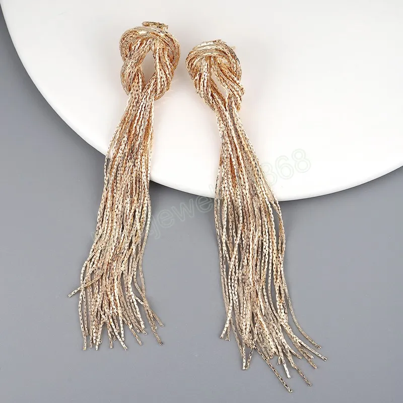 Koperen waterval bengelen oorbellen voor vrouwen vintage temperament lange kwast knoop versierde metalen oorbellen sieraden
