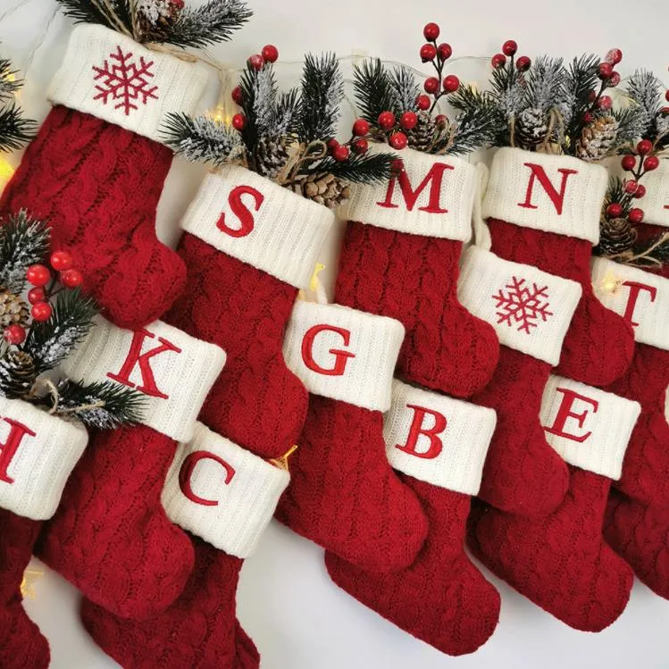 18X14cm Exquisite Christmas Socks Festive Scene Decoration Knitted Christmas Letter Sock Gift Bag SN437