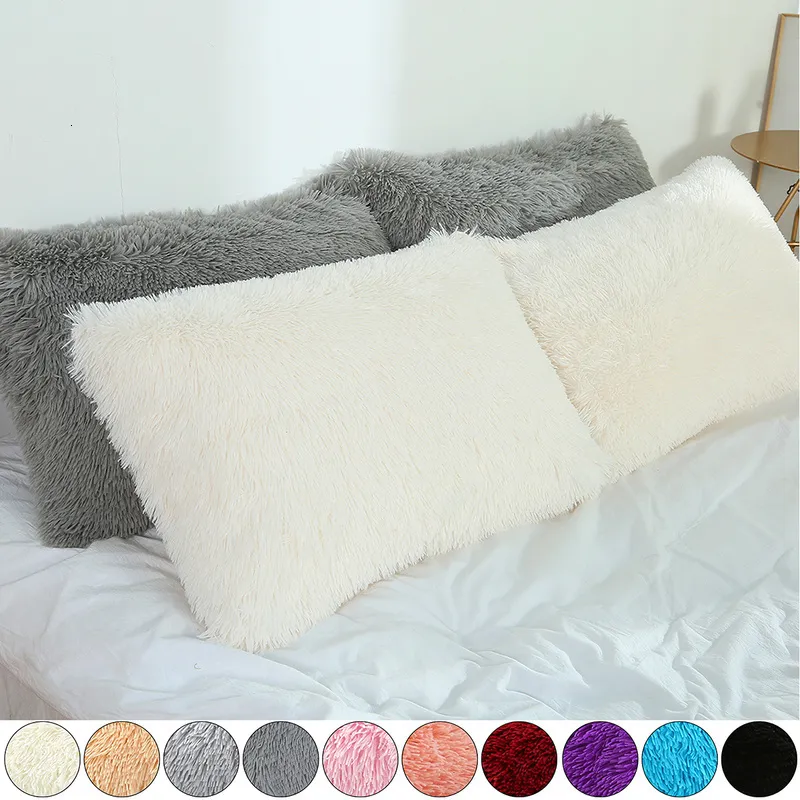 Pillow Case 12pcs Shaggy case Plush Fluffy Decorative Covers Solid Color Cushion Cover Bedding Supplies 50x70cm 221205