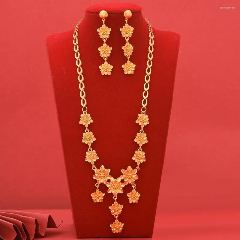 Halskette Ohrringe Set 24k vergoldet Luxus Dubai Afrikanische Hochzeitsgeschenke Brautarmband Schmuck für Frauen