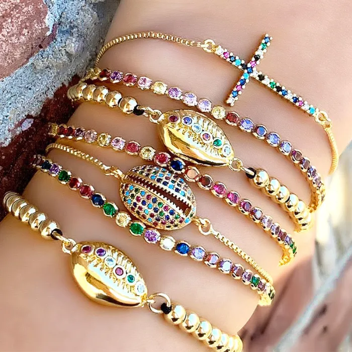 UPDATE Gold Diamond Shell Cross Bracelet Zircon Pull Adjustable Women Bracelets Charm Fashion Jewelry Will and Sandy Gift