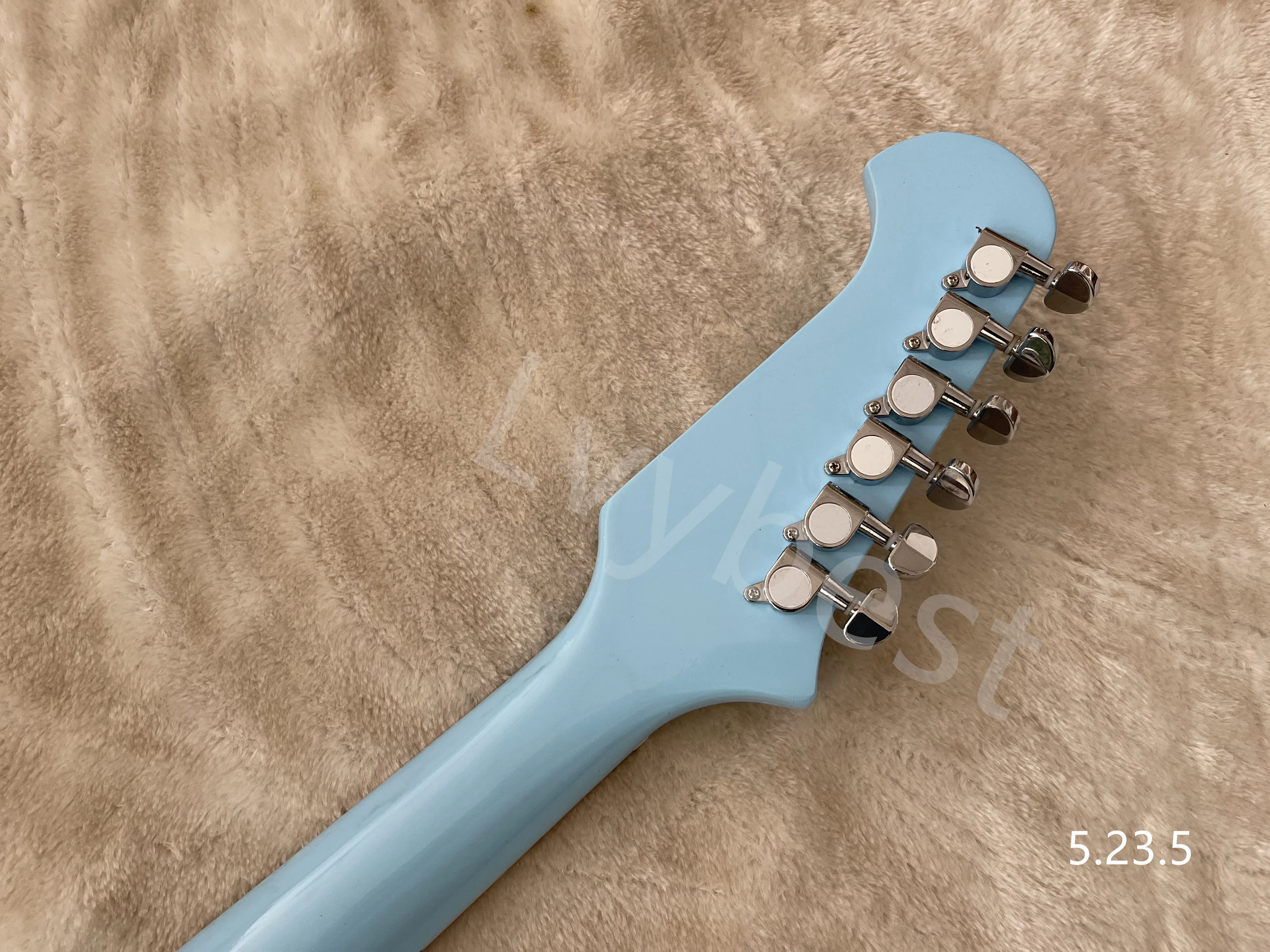 Blue Electric Guitar with Mini Humbucker HH, Long Tail, 4 Pots, White Pickguard, Rosewood Fingerboard Blue Electric Guitar with Mini Humbucker HH, Long Tail, 4 Pots, White Pickguard, Rosewood Fingerboard