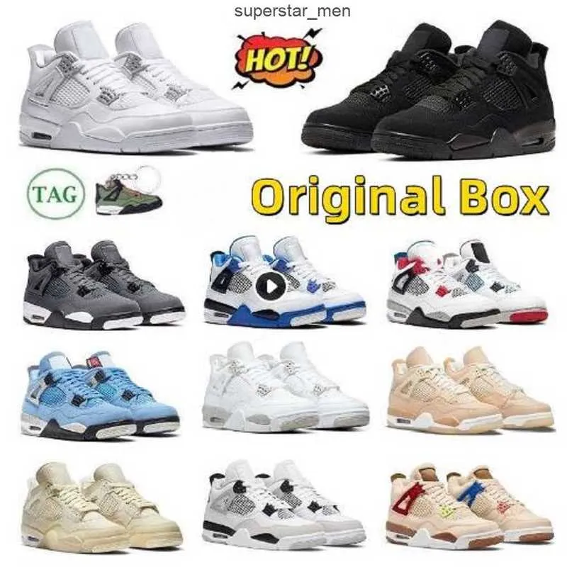 Scarpe da pallacanestro Mens Sneakers Militare Black Cat Fire Red Thunder Sail Bianco Oreo Pure Money Dark University Bred Uomo Donna Jumpman 4 4S