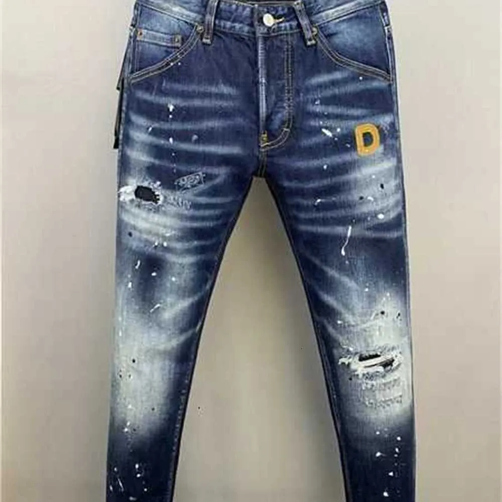 Men's Jeans Pantalones Para Hombre Vaqueros Brand Designer D2 Men Denim Dsquare Embroidery Pants Fashion Holes Trousers Mens Clothing Us Size 28-38