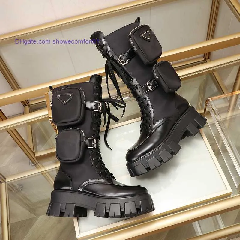 Designers Femmes Booties Monolith brossé rois cuir et bottes en nylon bottes de moto d'hiver Ankle Combat Boot Martin Boots taille