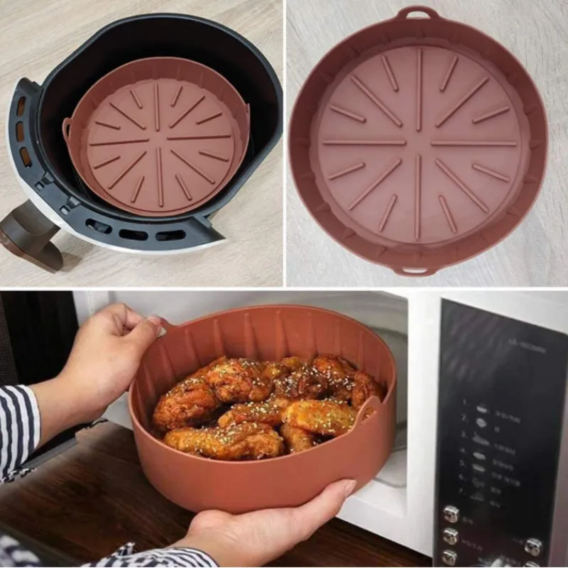 Pişirme Hamam Aletleri Airfryer Yeniden Kullanılabilir Hava Fritöz Aksesuarları için Silikon Tencere Pizza Tabağı Izgara Mutfak Kek 221205