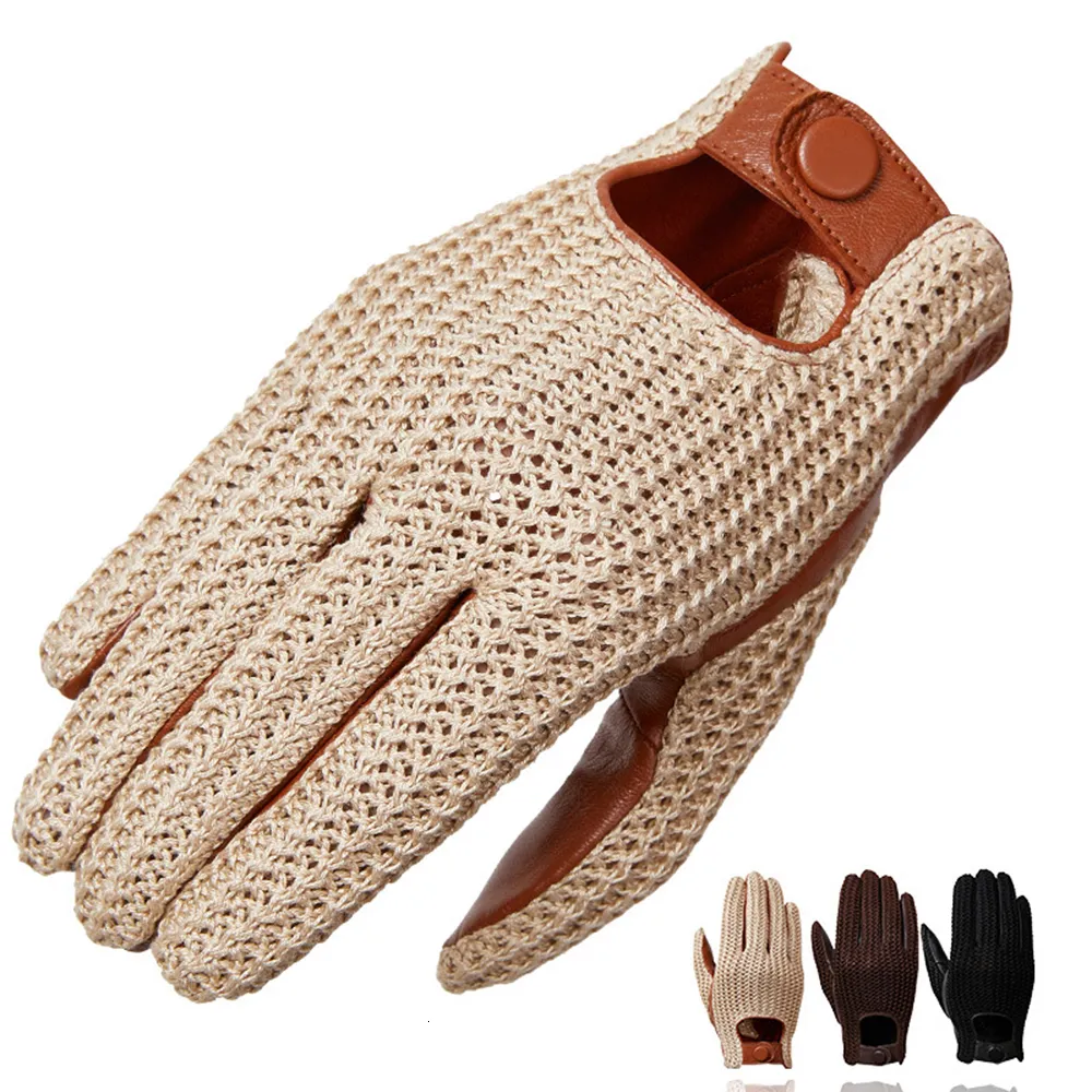 Cinq doigts gants mode conduite véritable peau de mouton en cuir gant hommes garder au chaud mitaines à tricoter S2203 221203