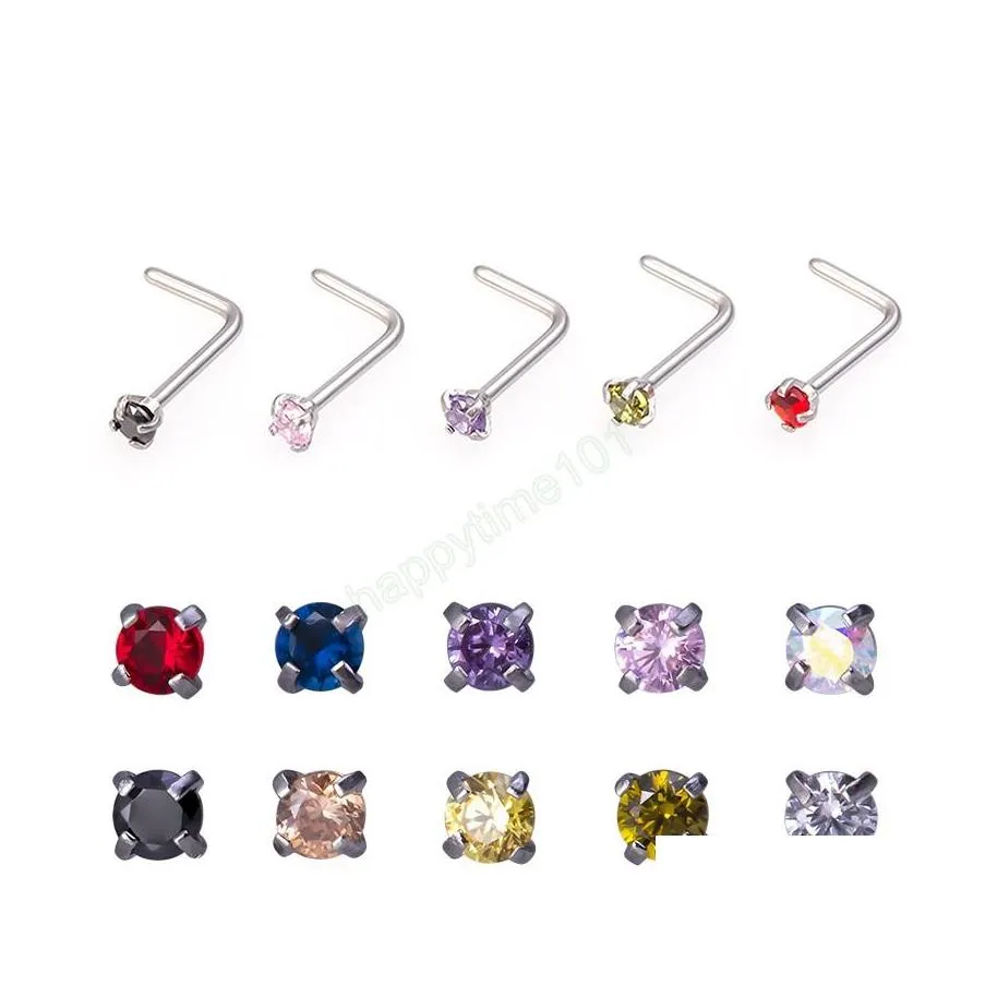 Näsringar studs kristall näs stud piercing set zirkon pärla l form näsbor