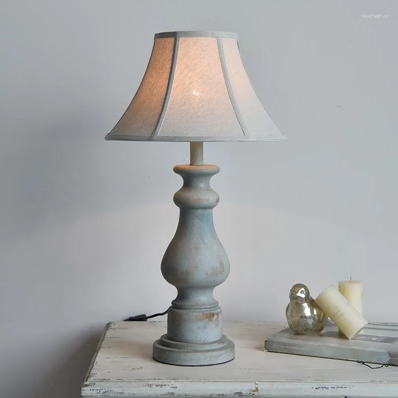 Table Lamps American Country Old Solid Wood Lamp Living Room Dining Clothing Store Nordic Fabric Bedroom Bedside