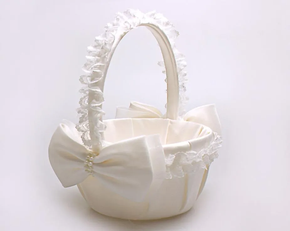 2020 FashionBeautiful Avory Bow Wedding Ceremony Festa Love Case Satin Flower Girl Basket Decorations3275708