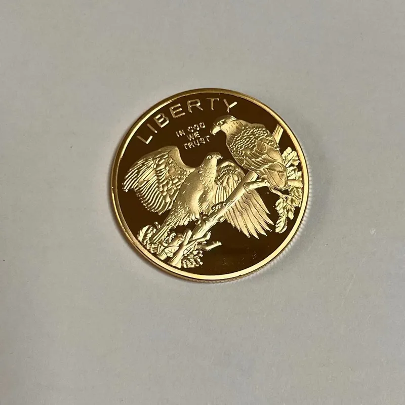 10 pezzi Non magnetici Altre arti e mestieri American Bald Freedom Eagle 1 OZ Placcato oro Souvenir Regalo Decorazioni per la casa Distintivo da collezione Moneta commemorativa