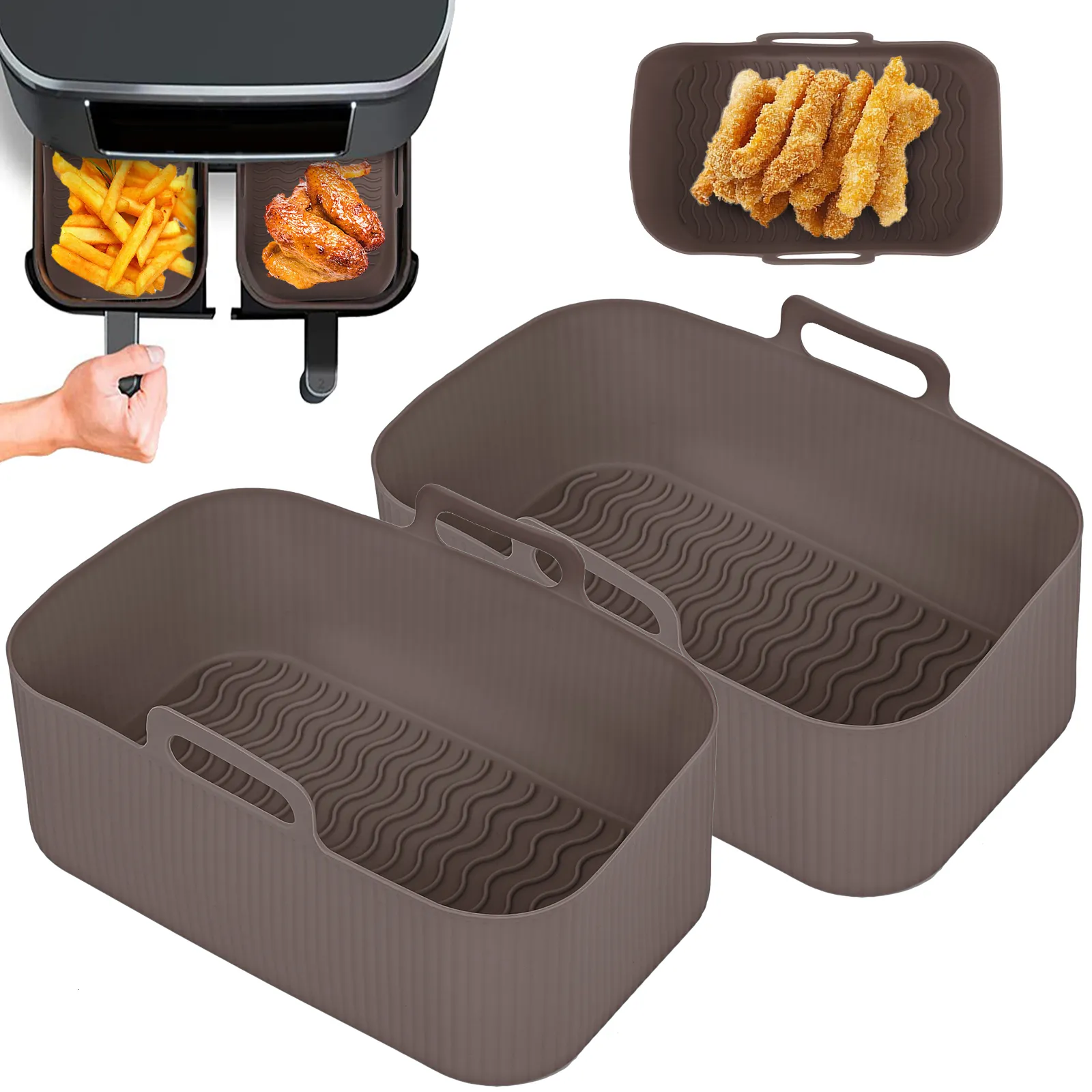 Outils de pâtisserie à cuisson 2pcs Air Fryer Silicone Tray Rectangle Panier de fourre réutilisable Plat d'insert pour Ninja Foodi DZ201 ACCESSOIRES PAN 221205