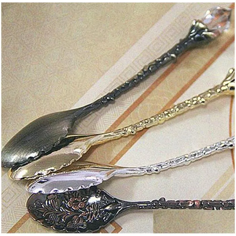 crystal retro pattern tea spoon stir coffee spoon honey dessert ice cream scoop teaspoon tableware 1303 v2