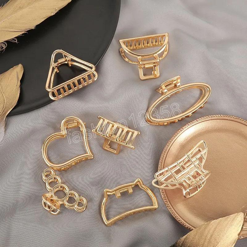 Trendy Mini Gold Geometrische Haar Krallen Barrettes Mode Hohl Herz Metall Haarspangen Für Frauen Mädchen Seite Clips Haar Ornament