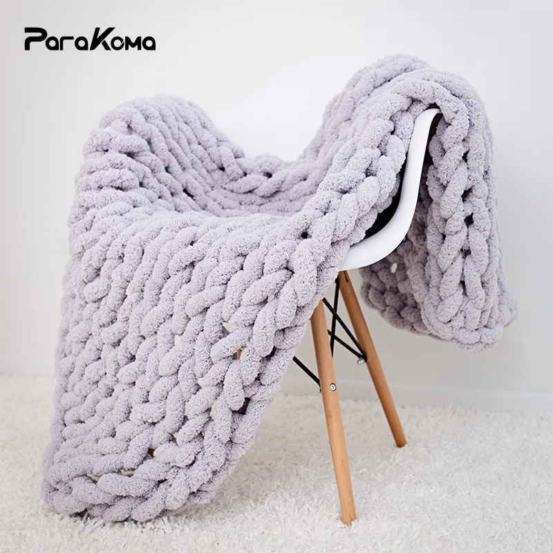 Deken kleurrijk chenille chunky gebreide weven word warm garen zacht huisdecor fluffy voor bedden 221205