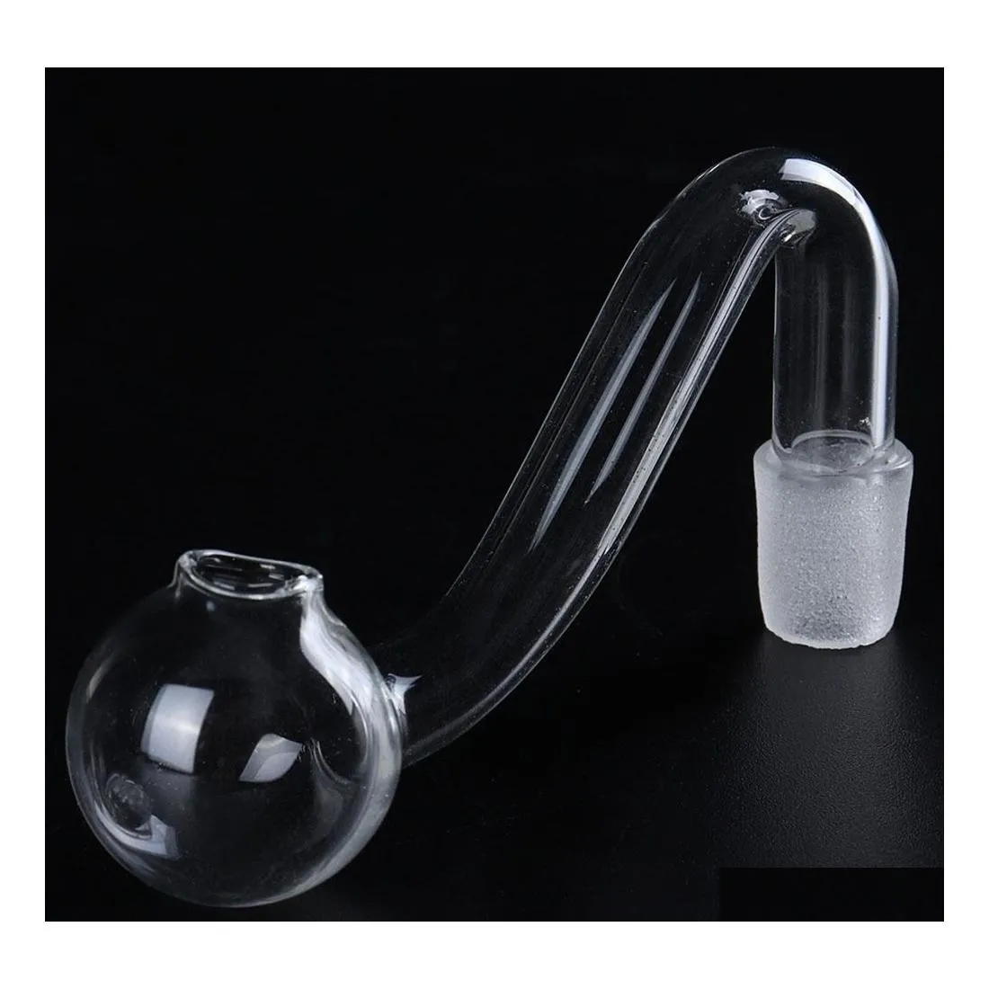 Курительные трубки Clear 10Mm Male Joint Thick Pyrex Glass Oil Burner Pipe Табачная изогнутая чаша Адаптер для кальянов Бонг Трубы для курения кальяна Tu Dh3Lz