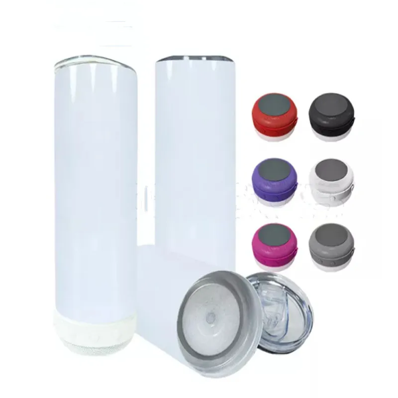 US Warehouse 20oz Sublimation Straight Bluetooth Speaker Tumbler Stainless Steel Blank Water Bottle With Lids & Straw DIY Beer Mugs 25pcs/case B6