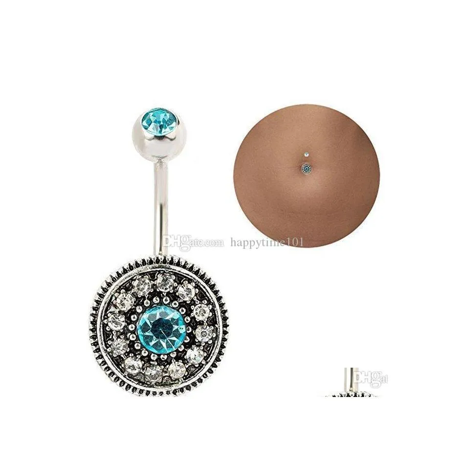 Navel Bell -knop Ringen 316L roestvrij staal groene bloem kristal navelstaven gouden navel ring piercing sieraden drop levering dhhtg